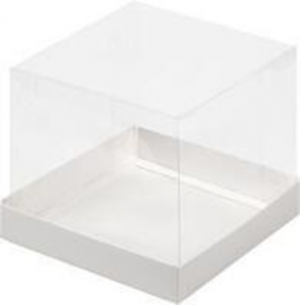 Коробка под торт и кулич с прозрачным куполом 150*150*140 (белая)