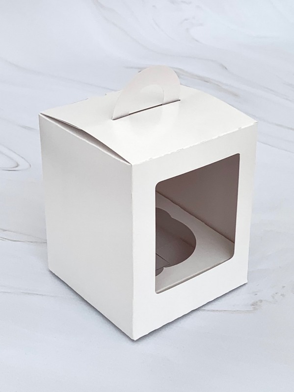 Коробка для 1 капкейка, Белый, с окном, 92*92*111мм, шт