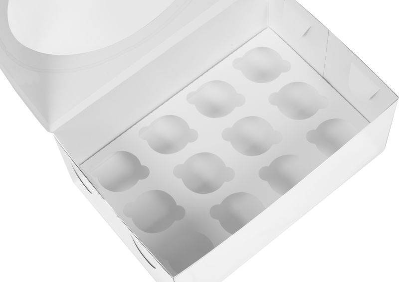 Коробка для 12 МИНИ- капкейков, Белая, с круглым Окном, 235*160*100мм, шт