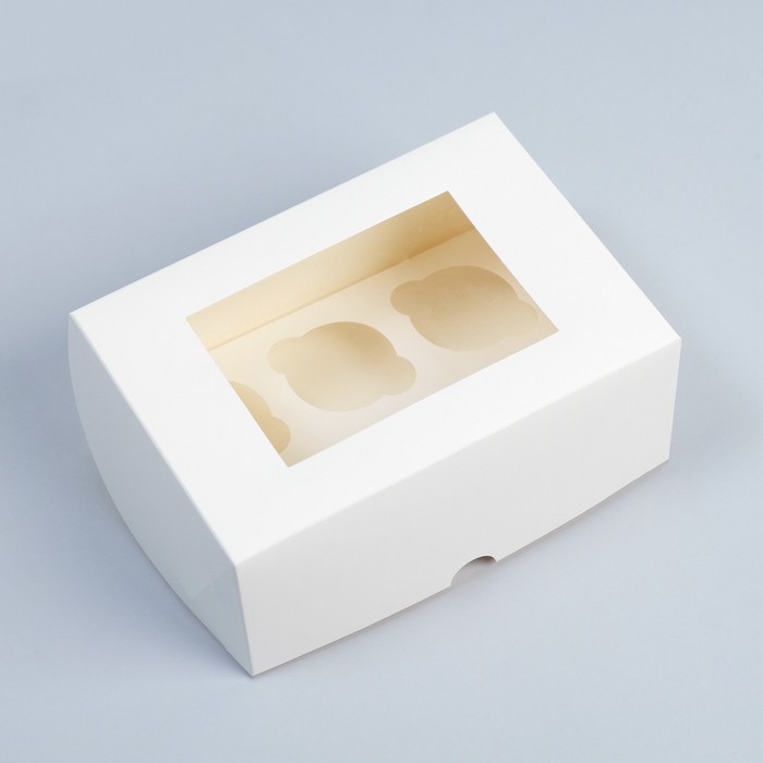 Коробка для 6 МИНИ-капкейков, Белая с КВАДРАТНЫМ окном, 186*131*80мм, d45мм, шт