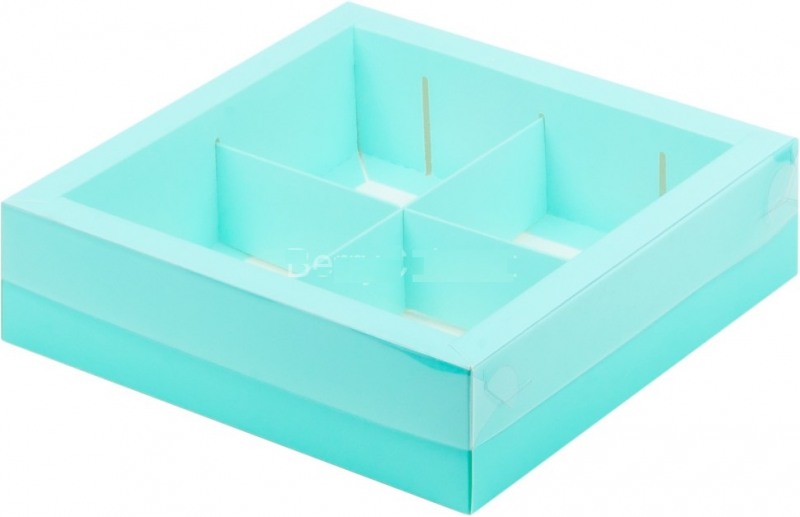 Коробка под ассорти десертов с пластиковой крышкой ТИФФАНИ, 4 или 6 ячеек, 200*200*55мм, шт