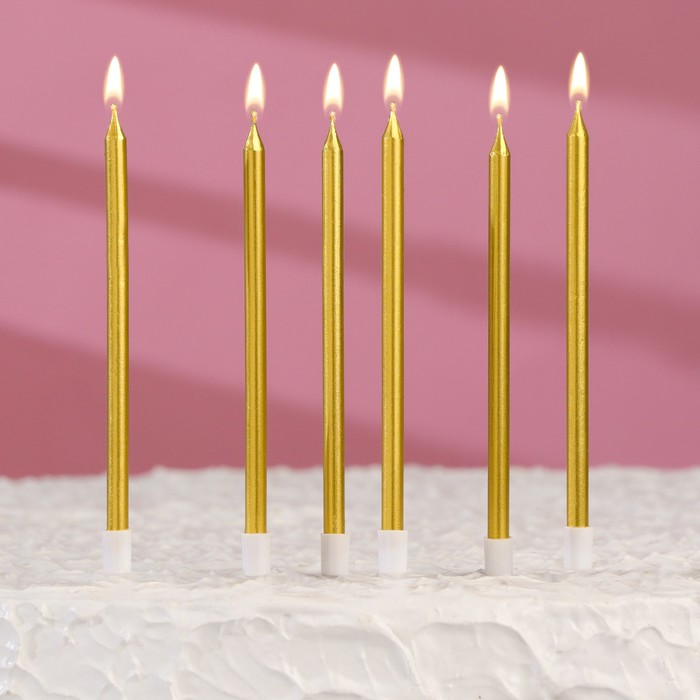 Свечи в торт "С днем рождения" 6 шт, Золотой металлик, h13см, набор