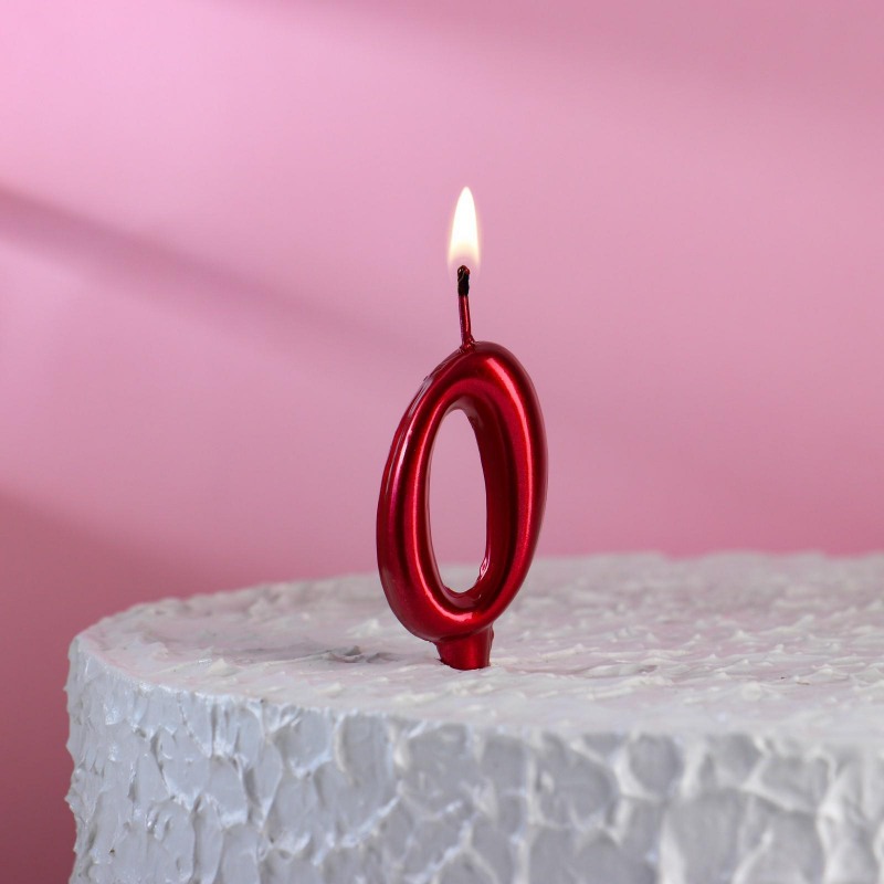 Свеча в торт цифра "0", рубиновый, шт