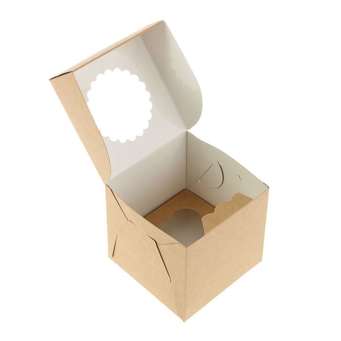 Коробка для 1 капкейка, Белый, с окном 10*10*10 (ECO MUF), шт