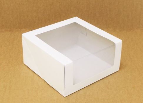 Коробка для торта, 225*225*110мм, картон, белая, с окном