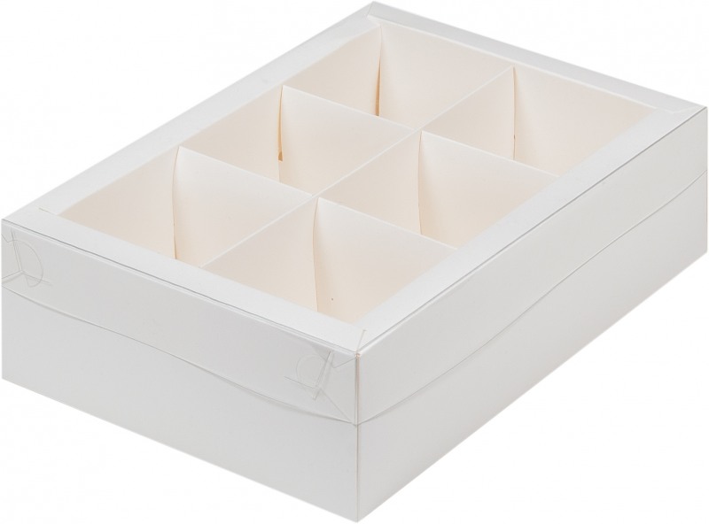 Коробка под ассорти десертов с пластиковой крышкой БЕЛАЯ, 6 ячеек, 240*170*70мм, шт