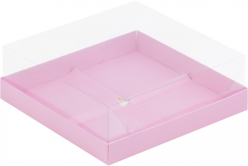 Коробка под муссовые пирожные на 4шт, с пластиковой крышкой, Розовая матовая, 190*190*80мм, шт