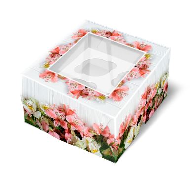 Коробка для 4 капкейков "Цветочное настроение" с окном, 160*160*100мм, шт