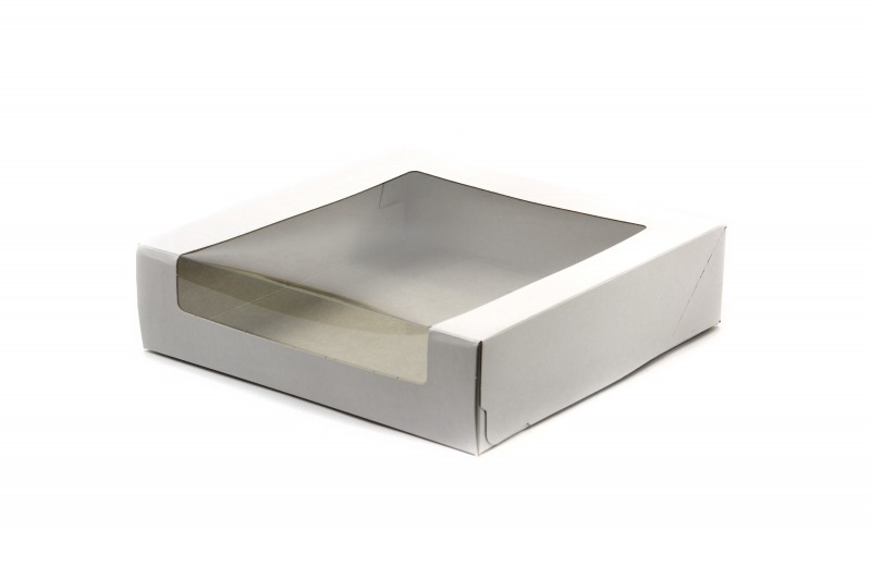 Коробка для торта, 225*225*60мм, АРТ, картон, белая, с окном