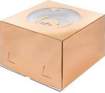 Коробка для торта "Мечеть" ЗОЛОТО Глянцевая с окном , 300*300*190, хром-эрзац, РК, шт