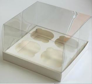 Коробка для 4 капкейков ПРЕМИУМ с прозрачной крышкой БЕЛАЯ, 160*160*100мм, шт