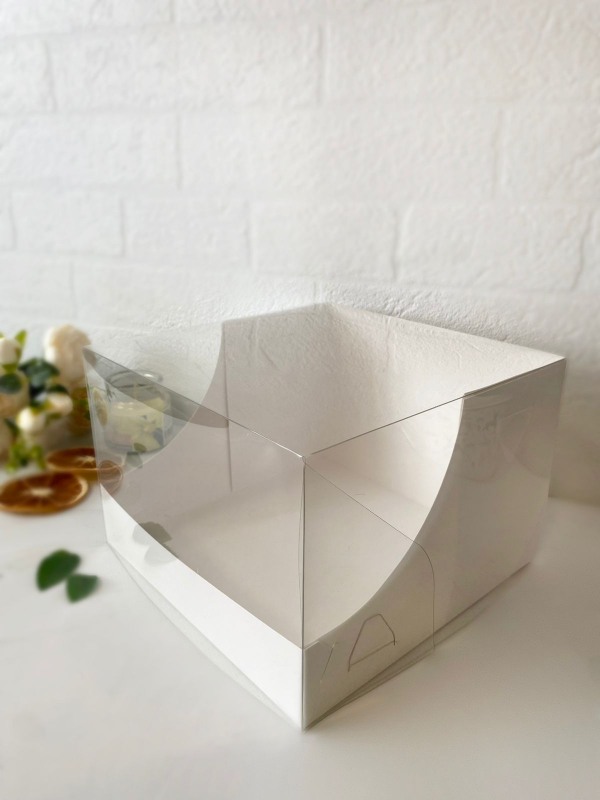 Коробка с прозрачной крышкой под торт 20,5х20,5х14 см, белый