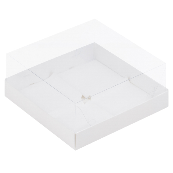 Коробка под муссовые пирожные на 4шт, с пластиковой крышкой, Белая, 170*170*60мм, шт