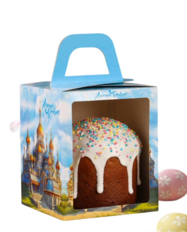 Коробка для кулича с окном "Русский храм", 15*15*18см, шт