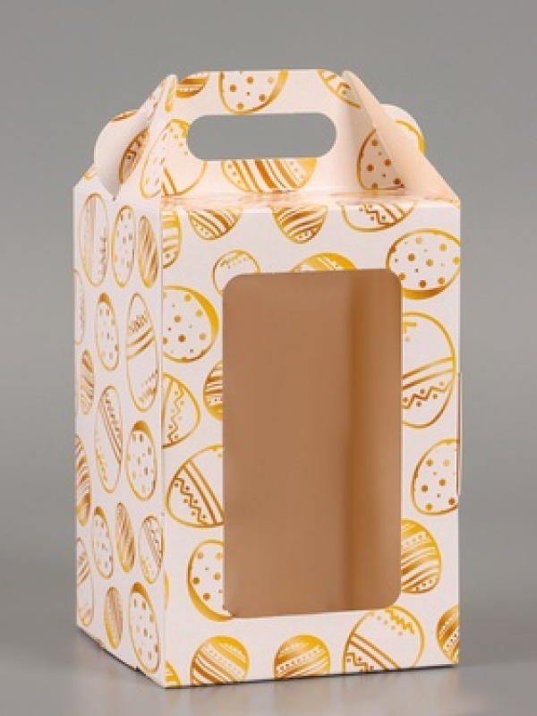 Коробка для кулича с окном "Золотые яйца", 10*10*15см, шт
