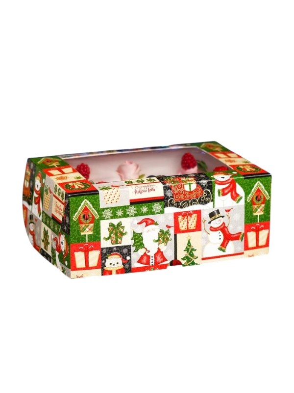 Коробка для 6 капкейков "Новогодний микс" с окном, 250*170*100мм, шт