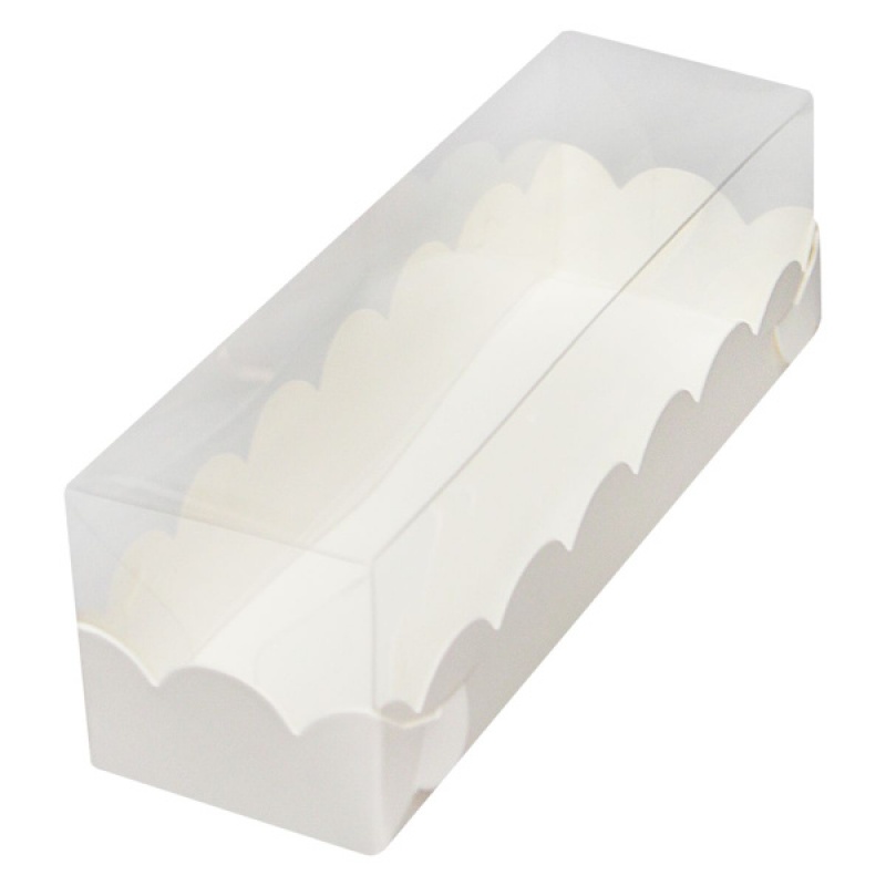 Коробка для макарон с пластиковой крышкой ВОЛНА 190*55*55 мм (1) (белая)