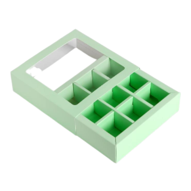 Коробка для 9 конфет с окном, Мята, 138*138*38мм, шт