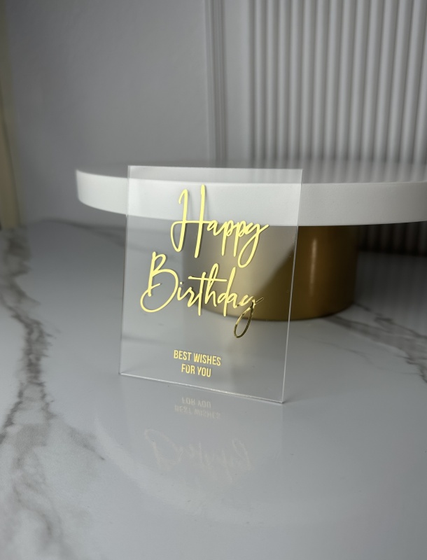 Топпер на торец Happy Birthday №2 прозрачный акрил. 8/10см