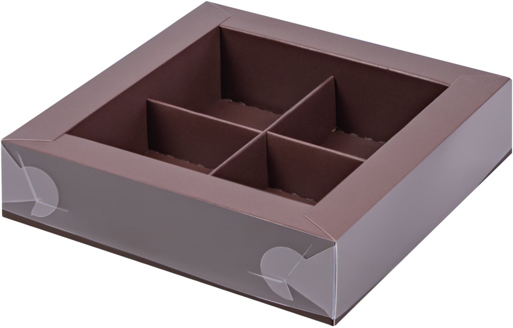 Коробка для 4 конфет с пластик. крышкой 120*120*30 мм МОККО, РК, шт