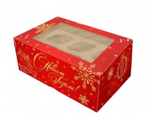 Коробка для 6 капкейков с окном, Рождественский подарок