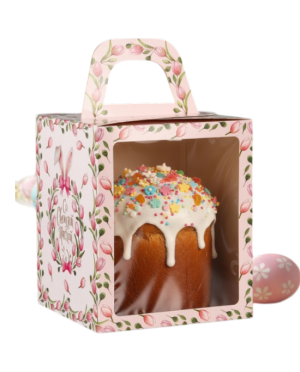 Коробка для кулича с окном "Тюльпаны", 15*15*18см, шт