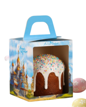 Коробка для кулича с окном "Русский храм", 15*15*18см, шт