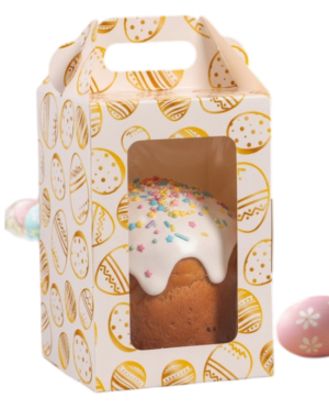 Коробка для кулича с окном "Золотые яйца", 10*10*15см, шт