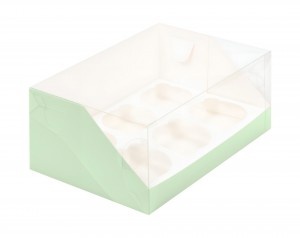 Коробка для 6 капкейков с прямоугольным окошком 235*160*100мм фисташковая, шт