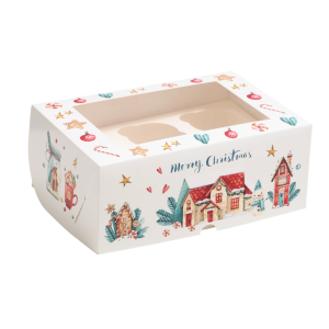 Коробка для 6 капкейков "Новогодний подарок" с окном, 250*170*100, шт