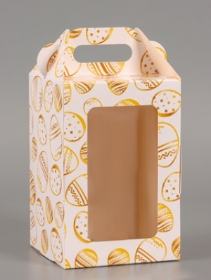 Коробка для кулича с окном "Золотые яйца", 10*10*15см, шт