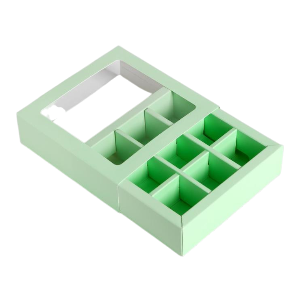 Коробка для 9 конфет с окном, Мята, 138*138*38мм, шт