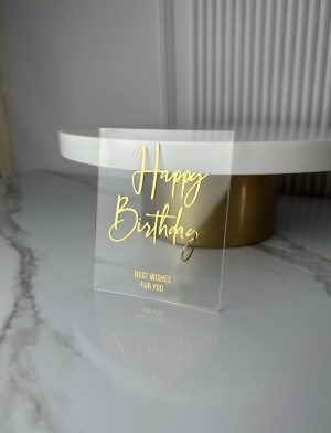 Топпер на торец Happy Birthday №2 прозрачный акрил. 8/10см
