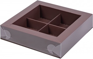 Коробка для 4 конфет с пластик. крышкой 120*120*30 мм МОККО, РК, шт