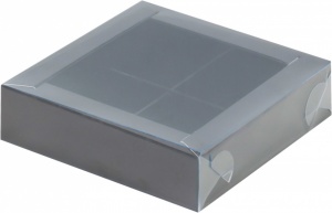 Коробка для 4 конфет с вклееным окном 120*120*30 мм ГРАФИТ, РК, шт