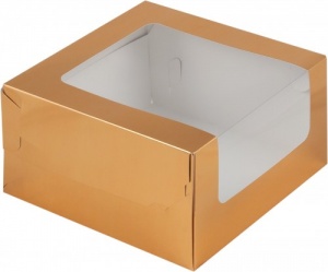 Коробка для торта с увеличенным окошком 235*235*110 мм,ЗОЛОТО,РК,шт