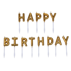 Набор свечей для торта «(С Днем Рождения) Happy Birthday», золотые, 7 см