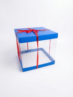 Коробка для торта 235*235*220 мм прозрачная СИНЯЯ Матовая, РК,шт