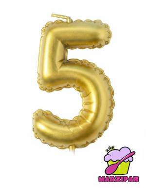 Свеча для торта «Воздушный шар», золотая, цифра 5