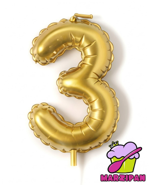 Свеча для торта «Воздушный шар», золотая, цифра 3