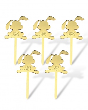 Топпер Мини на ножке «Зайчик ХВ», акрил золото, 5шт