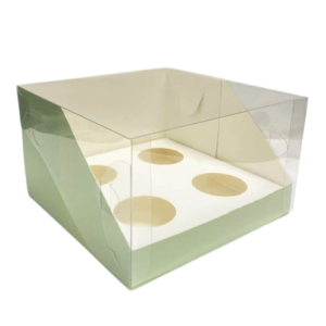 Коробка для 4 капкейков с пластиковой крышкой, фисташковая, 160*160*100мм, шт