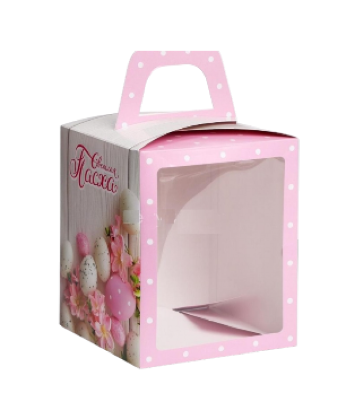 Коробка для кулича с окном "Пасха Розовая", 15*15*18см, шт