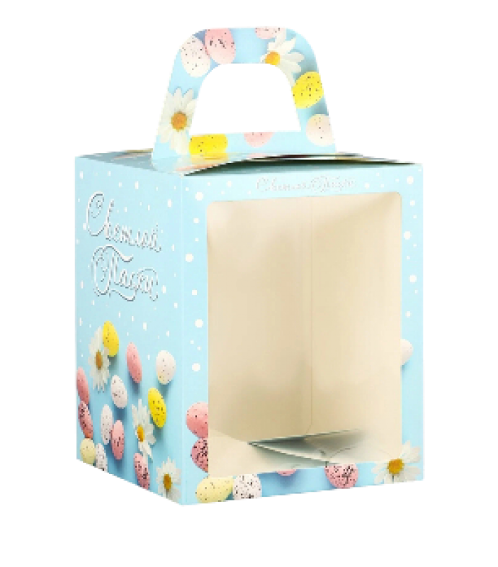 Коробка для кулича с окном "Небесная голубая", 15*15*18см, шт