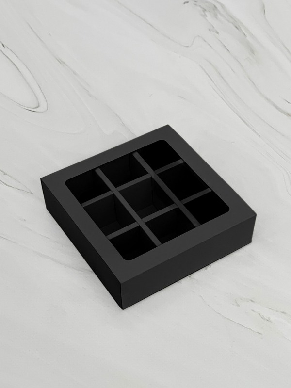 Коробка для 9 конфет с окном, Черная, 138*138*38мм, шт
