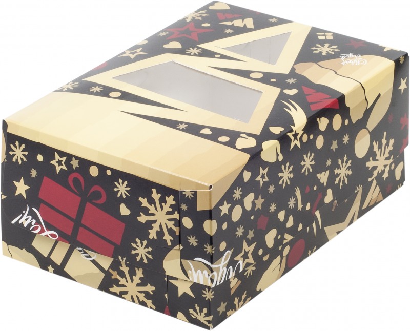Коробка для 6 капкейков "Елочка", 235*160*100мм, (черная/золото), шт