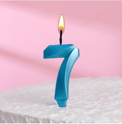 Свеча в торт "Грань" цифра "7" голубой металлик, шт