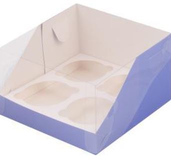 Коробка для 4 капкейков с пластиковой крышкой, ЛАВАНДОВАЯ, 160*160*100мм, шт
