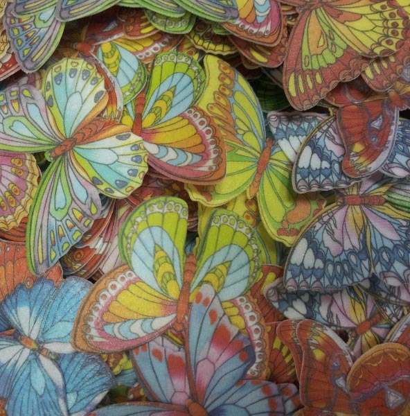 Вафельные бабочки цветные с рисунком микс,10 шт