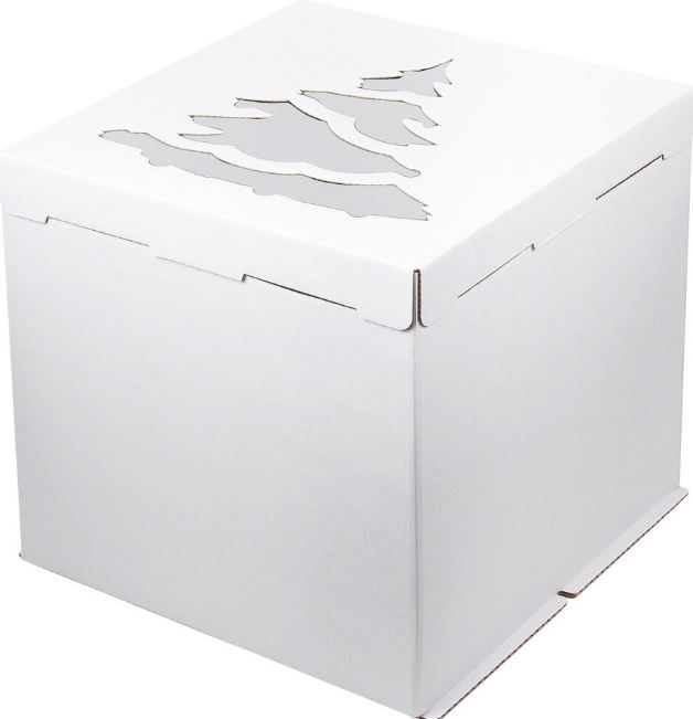 Коробка для торта с окном ЁЛКА БЕЛАЯ, 300*300*300, гофрокартон, РК,шт